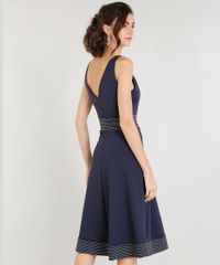 Vestido-Evase-Feminino-com-Pespontos-Decote-V-Azul-Marinho-9369025-Azul_Marinho_2