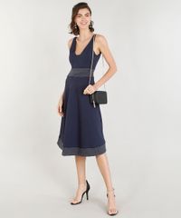Vestido-Evase-Feminino-com-Pespontos-Decote-V-Azul-Marinho-9369025-Azul_Marinho_3