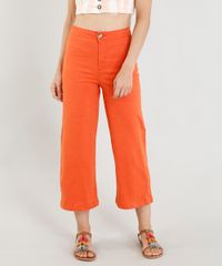 Calca-de-Sarja-Pantacourt-Feminina-Cintura-Alta-Laranja-9386755-Laranja_1