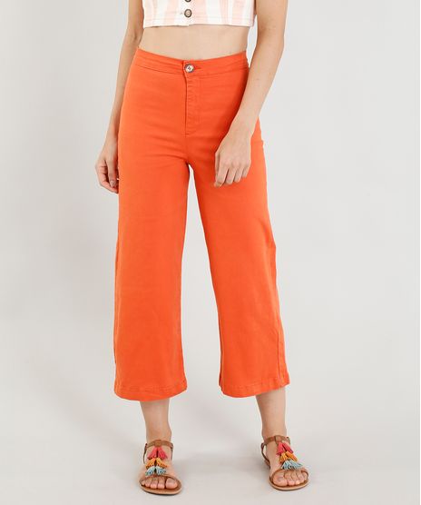 Calca-de-Sarja-Pantacourt-Feminina-Cintura-Alta-Laranja-9386755-Laranja_1