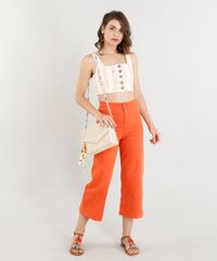 Calca-de-Sarja-Pantacourt-Feminina-Cintura-Alta-Laranja-9386755-Laranja_3