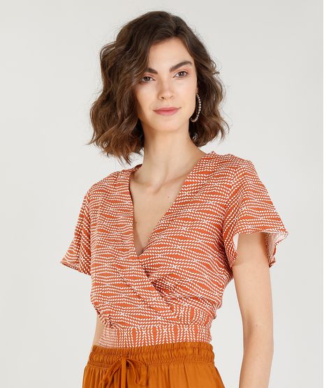 Blusa-Feminina-Cropped-Transpassada-Estampada-com-Linho-Manga-Curta-Decote-V-Cobre-9372815-Cobre_1