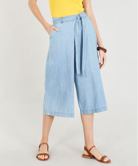 Calca-Jeans-Pantacourt-Feminina-com-Faixa-para-Amarrar-Azul-Claro-9372344-Azul_Claro_1