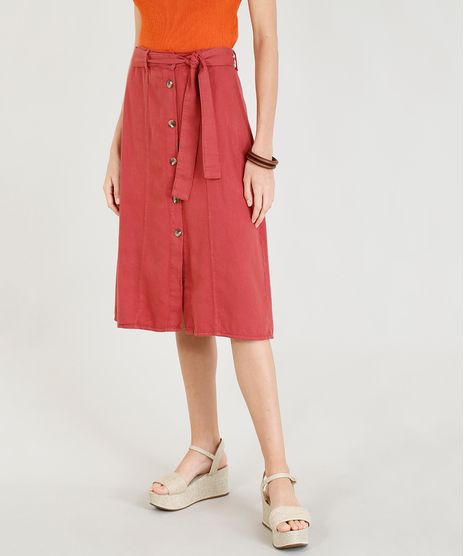 Saia-Feminina-Midi-com-Botoes-e-Faixa-para-Amarrar-Cobre-9365656-Cobre_1
