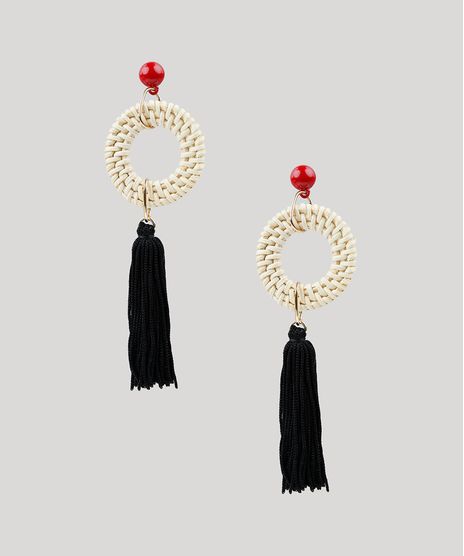 Brinco-Feminino-com-Argola-de-Palha-e-Tassel-Preto-9301848-Preto_1