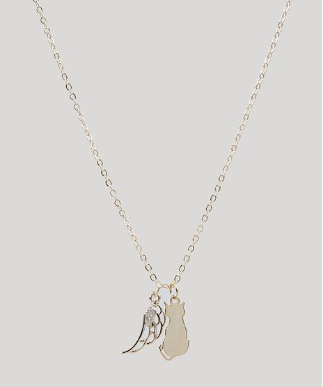 Colar-Feminino-com-Pingente-de-Gato-e-Asa-Dourado-9292899-Dourado_1