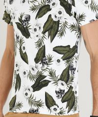 Camiseta-Masculina-Slim-Fit-Estampada-de-Folhagem-e-Caveira-Manga-Curta-Gola-Careca-Branca-9385989-Branco_4