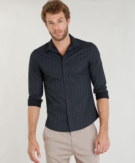 Camisa-Masculina-Slim-Estampada-de-Folhagem-Manga-Longa-Preta-9251571-Preto_1
