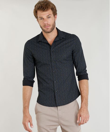 Camisa-Masculina-Slim-Estampada-de-Folhagem-Manga-Longa-Preta-9251571-Preto_1