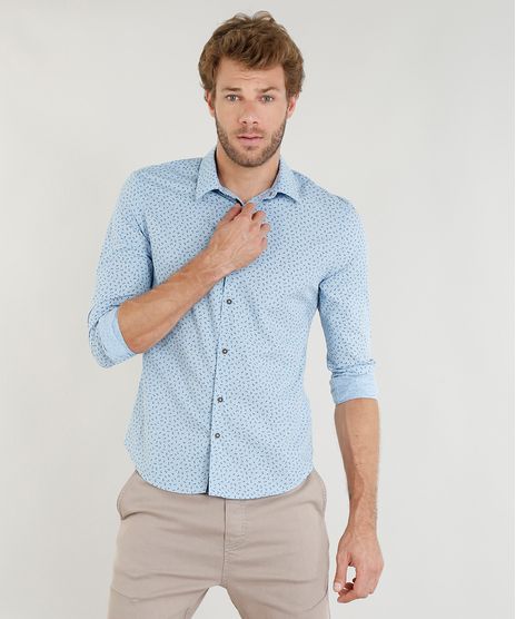 Camisa-Masculina-Slim-Estampada-Mini-Print-Floral-Manga-Longa-Azul-Claro-9253941-Azul_Claro_1