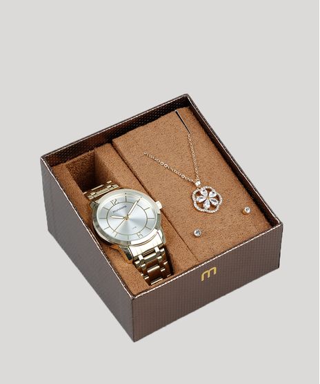 Kit-de-Relogio-Analogico-Mondaine-Feminino---Brinco---Colar---99126LPMVDE1KA-Dourado-9398558-Dourado_1
