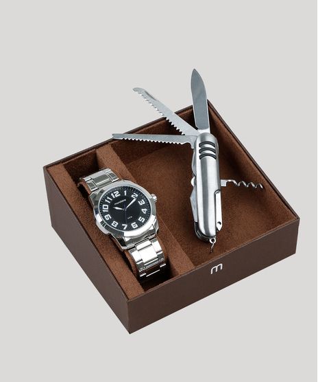 Kit-de-Relogio-Analogico-Mondaine-Masculino---Canivete---99130G0MVNE1K1-Prateado-9474645-Prateado_1