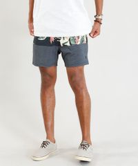 Short-Masculino-com-Estampa-de-Folhagem-e-Bolsos-Preto-9394444-Preto_1