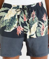 Short-Masculino-com-Estampa-de-Folhagem-e-Bolsos-Preto-9394444-Preto_2
