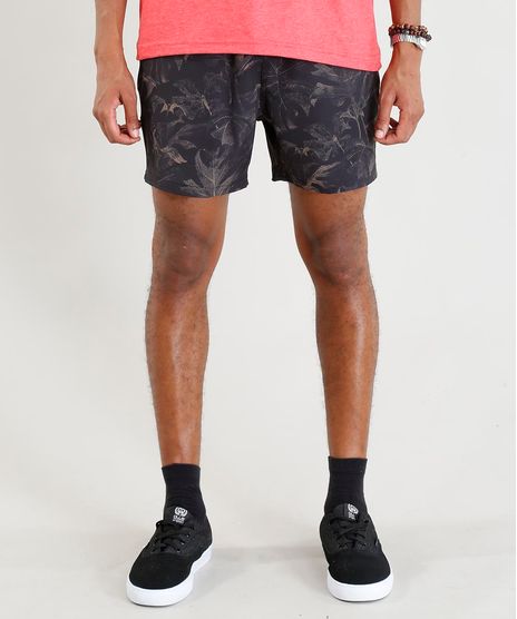 Short-Masculino-Estampado-de-Folhagens-com-Bolsos-Preto-9394446-Preto_1