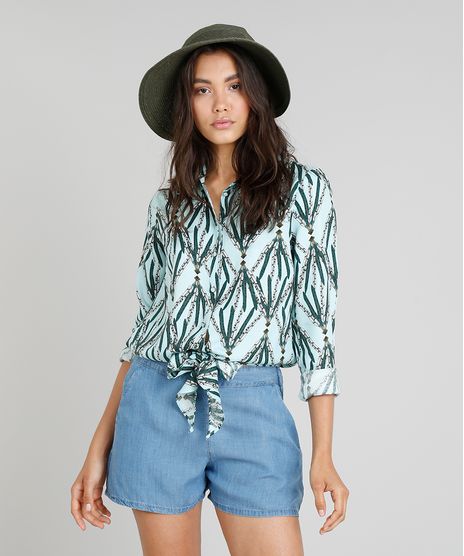 Camisa-Feminina-Cia--Maritima-Estampada-Indian-com-No-Manga-Longa-Verde-Claro-9258142-Verde_Claro_1