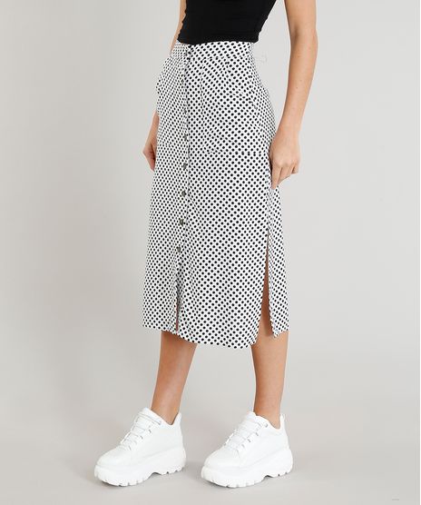 Saia-Feminina-Midi-Estampada-de-Poa-com-Fendas-Branca-9247472-Branco_1