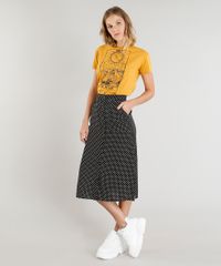 Saia-Feminina-Midi-Estampada-de-Poa-com-Fendas-Preta-9247472-Preto_3