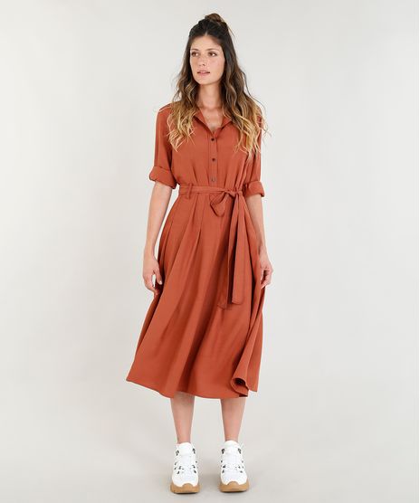 Vestido-Midi-com-Pregas-Mindset-com-Faixa-de-Amarrar-Manga-Longa-Cobre-9385643-Cobre_1