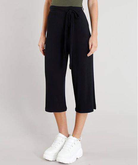 Calca-Pantacourt-Feminina-Canelada-com-Faixa-de-Amarrar-Preta-9439860-Preto_1