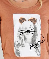 Blusa-Feminina--Meow--Manga-Curta-Decote-Redondo-Marrom-9424907-Marrom_4