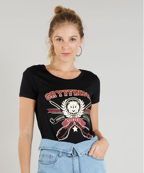 Blusa-Feminina-Gryffindor-Harry-Potter-Manga-Curta-Decote-Redondo-Preta-9325148-Preto_1