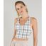 Regata-Feminina-Cropped-Estampada-Xadrez-com-Vazados-Decote-V-Off-White-9436135-Off_White_1
