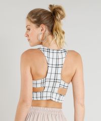Regata-Feminina-Cropped-Estampada-Xadrez-com-Vazados-Decote-V-Off-White-9436135-Off_White_2