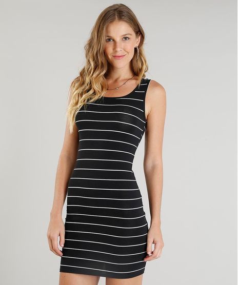 Vestido-Feminino-Basico-Curto-Listrado-Alca-Media-Decote-Redondo-Preto-9388010-Preto_1