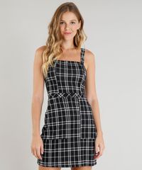 Vestido-Feminino-Curto-Xadrez-com-Bolso-Alca-Media-Preto-9436136-Preto_1