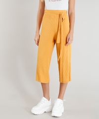 Calca-Pantacourt-Feminina-Canelada-com-Faixa-de-Amarrar-Mostarda-9439860-Mostarda_1