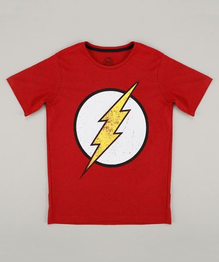 Camiseta Infantil The Flash Manga Curta Gola Careca Vermelha Menor preço em Camiseta Infantil The Flash Manga Curta Gola Careca Vermelha