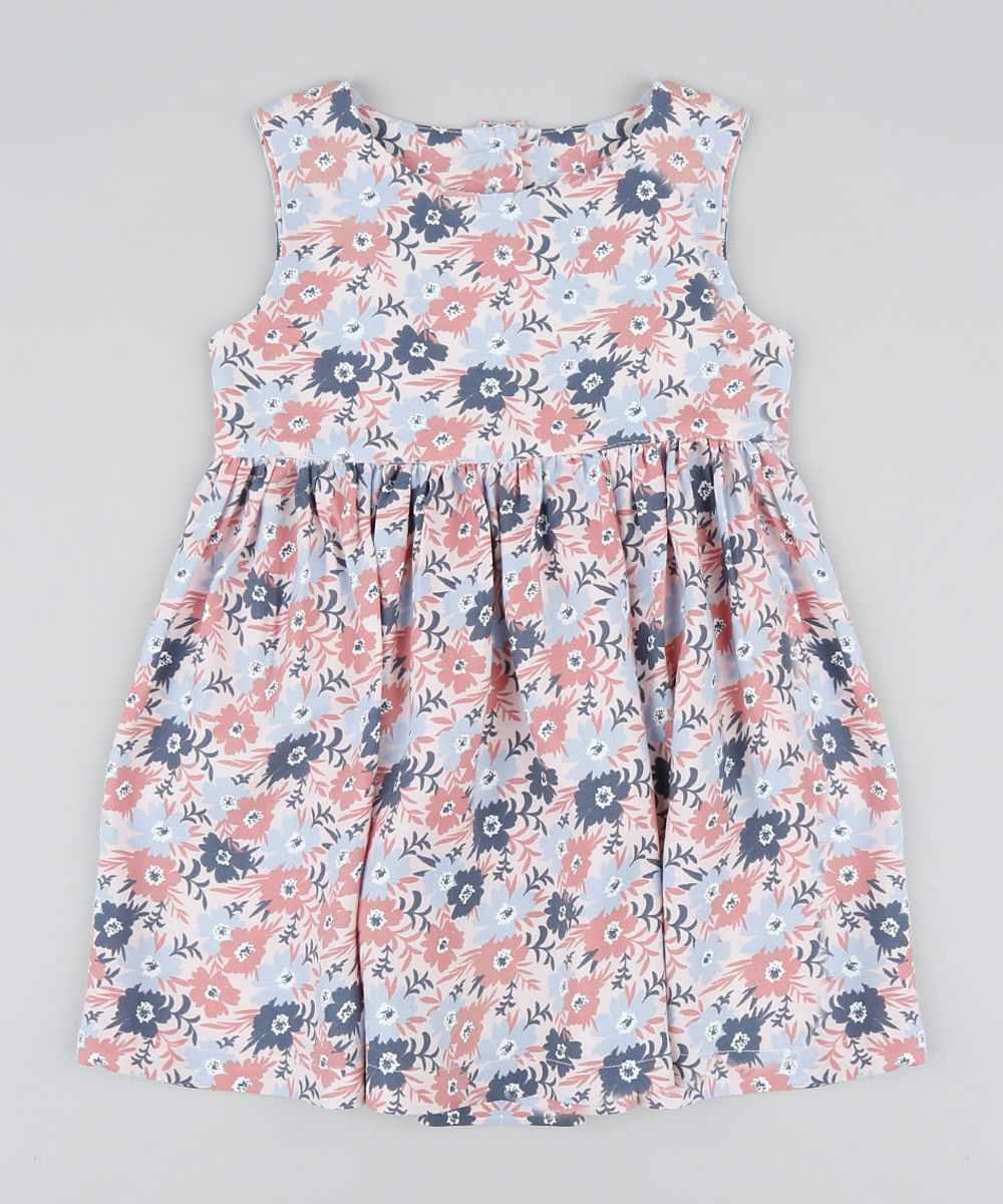 Vestido Infantil Estampado Floral com Recorte Coração Rosa Claro