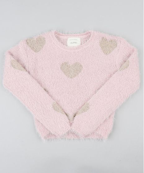 Sueter-Infantil-em-Trico-Felpudo-com-Coracoes-Decote-Redondo-Rosa-Claro-9347623-Rosa_Claro_1