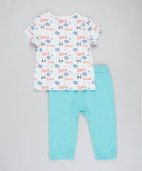 Conjunto-Infantil-de-Camiseta-Estampada-de-Panda-Manga-Curta-Cinza-Mescla-Claro---Calca-em-Moletom---Babador-Verde-Claro-9205073-Verde_Claro_2