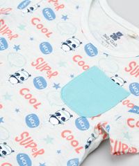 Conjunto-Infantil-de-Camiseta-Estampada-de-Panda-Manga-Curta-Cinza-Mescla-Claro---Calca-em-Moletom---Babador-Verde-Claro-9205073-Verde_Claro_5