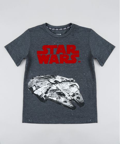 Camiseta-Infantil-Millennium-Falcon-Star-Wars-Manga-Curta-Gola-Careca-Cinza-Mescla-Escuro-9238380-Cinza_Mescla_Escuro_1