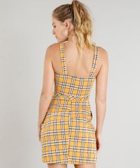 Vestido-Feminino-Curto-Xadrez-com-Bolso-Alca-Media-Mostarda-9436137-Mostarda_2