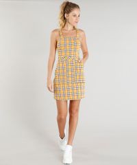 Vestido-Feminino-Curto-Xadrez-com-Bolso-Alca-Media-Mostarda-9436137-Mostarda_3