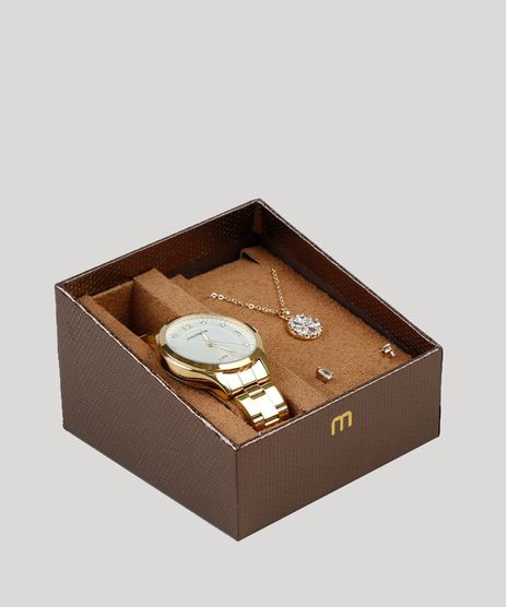 Kit-de-Relogio-Analogico-Mondaine-Feminino---Colar---Brinco---83341LPMVDE1KD-Dourado-9398490-Dourado_1