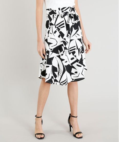 Saia-Midi-Feminina-Estampado-de-Folhas-com-Faixa-de-Amarrar-Preta-9298239-Preto_1