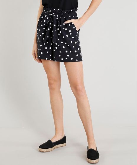 Short-Clochard-Feminino-Estampado-de-Poa-com-Amarracao-Preto-9465521-Preto_1