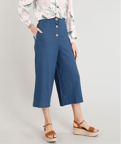 calça de linho azul marinho feminina