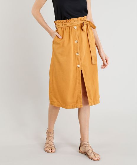 Saia-Clochard-Feminina-Midi-com-Botoes-e-Fenda-Mostarda-9458585-Mostarda_1