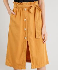 Saia-Clochard-Feminina-Midi-com-Botoes-e-Fenda-Mostarda-9458585-Mostarda_4
