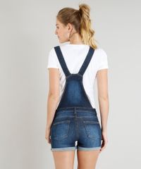 Jardineira-Jeans-Feminina-com-Puidos-e-Barra-Dobrada-Azul-Escuro-9346377-Azul_Escuro_2