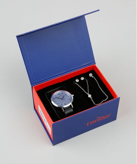 Kit-de-Relogio-Analogico-Condor-Feminino---Brinco---Colar---CO2035KYPKK2G-Prateado-9396942-Prateado_1