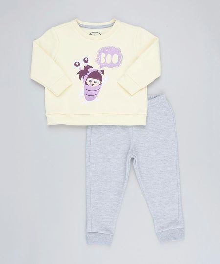 Conjunto-Infantil-Boo-Monstros-S-A--de-Blusao-Amarelo---Calca-em-Moletom-Cinza-Mescla-9419581-Cinza_Mescla_1