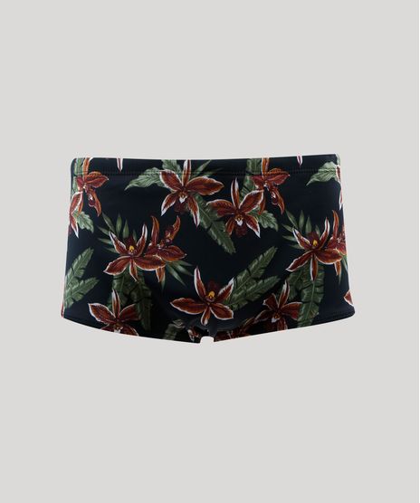 Sunga-Masculina-Slip-Estampada-Floral-com-Protecao-UV50--Preta-9442800-Preto_1