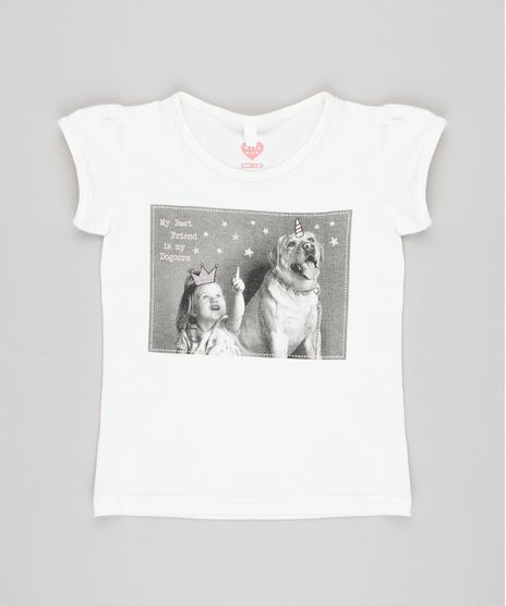 Blusa-Infantil-com-Estampa-de-Cachorro-Manga-Curta-Decote-Redondo-Off-White-9420130-Off_White_1